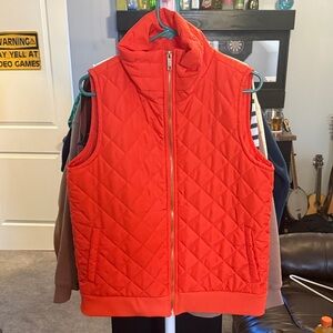 Quilted Orange Puffer Vest - Sleeveless Zip Front